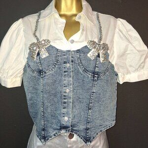 White and denim blouse